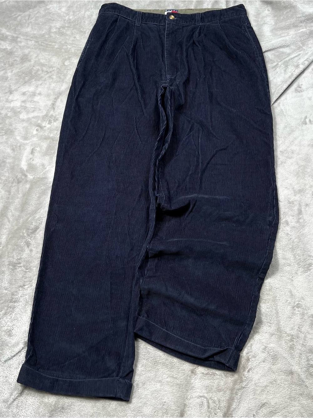 Vintage Tommy Hilfiger Baggy Corduroy Pants Mens 34x30 Blue Pleated Preppy